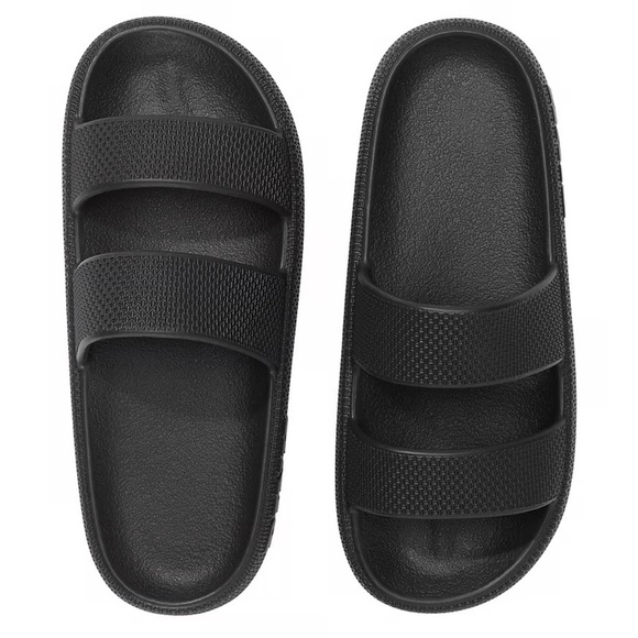 PINK Victoria Secret Double Strap Pillow Slides In Pure Black Medium 7/8 - Picture 2 of 11